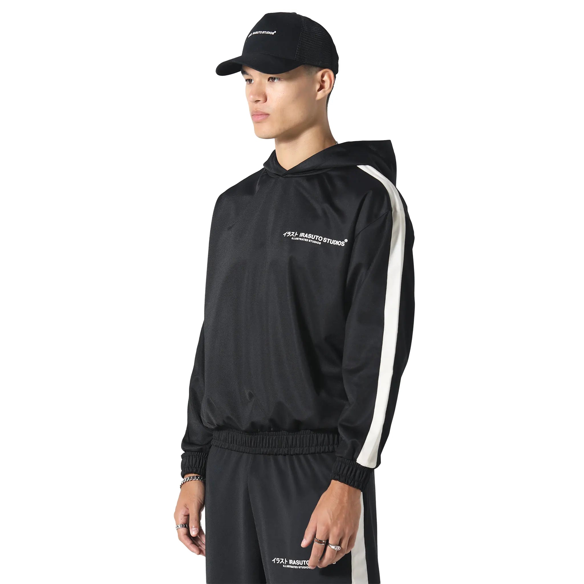 Front Side View of Irasuto Studios Tricote Black Hoodie 5060615209392